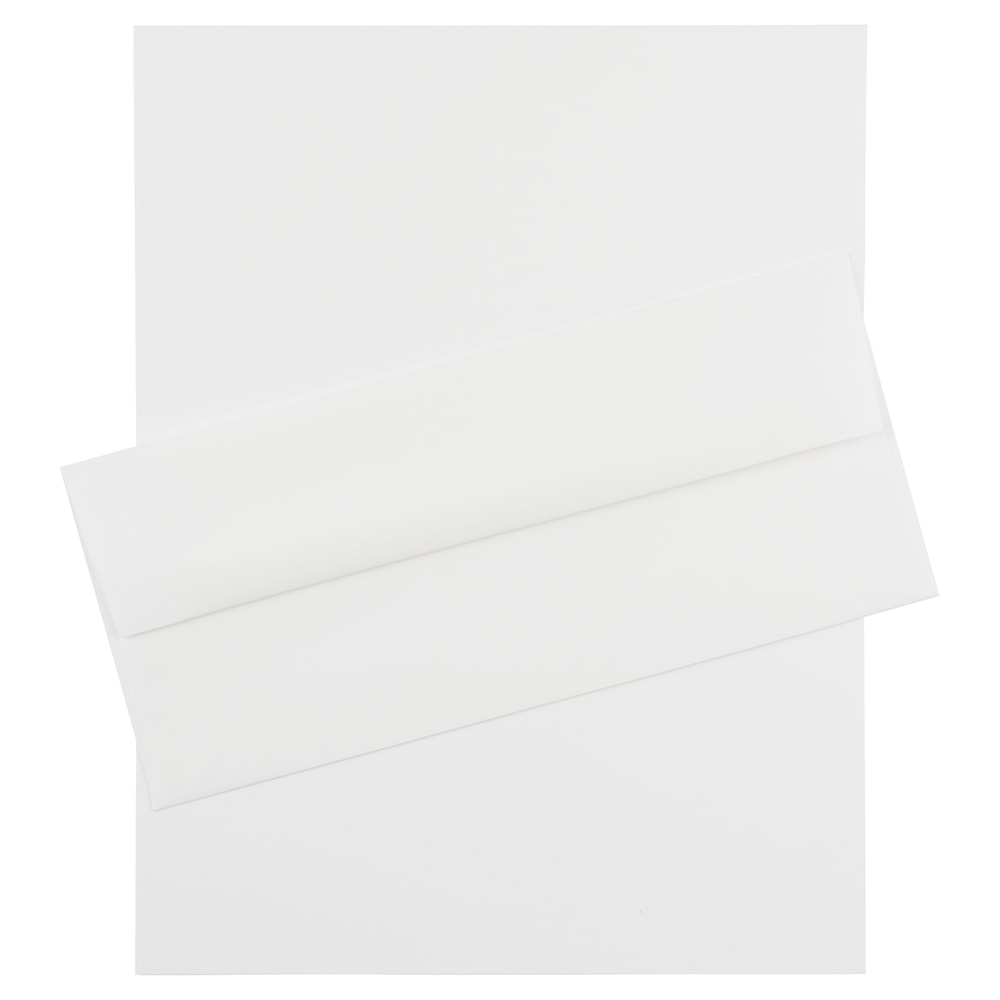 JAM Paper Strathmore Stationery Set, 8 1/2in x 11in, Bright White, Set Of 100 Sheets And 100 Envelopes