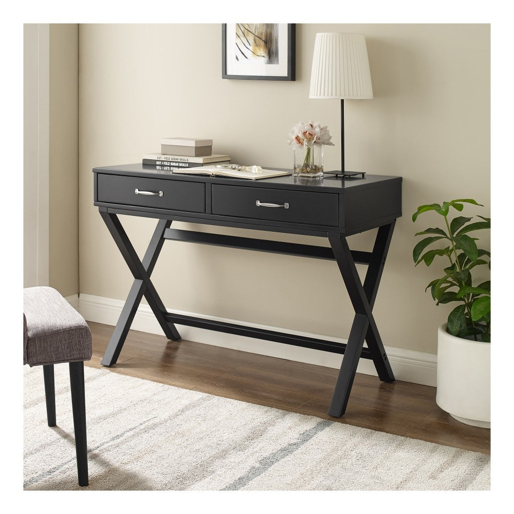 Linon Frances 42inW Home Office Computer Desk With Drawers, Black