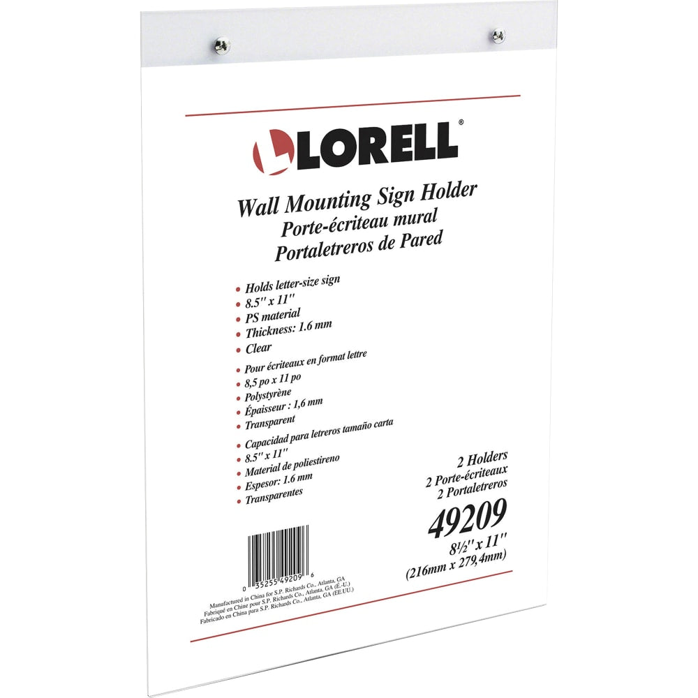 Lorell Wall-Mounted Sign Holder, 8-1/2in x 11in, Clear