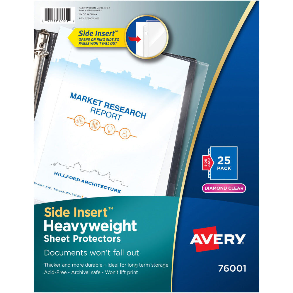 Avery Side Insert Sheet Protectors - For Letter 8 1/2in x 11in Sheet - Clear - Polypropylene - 25 / Pack