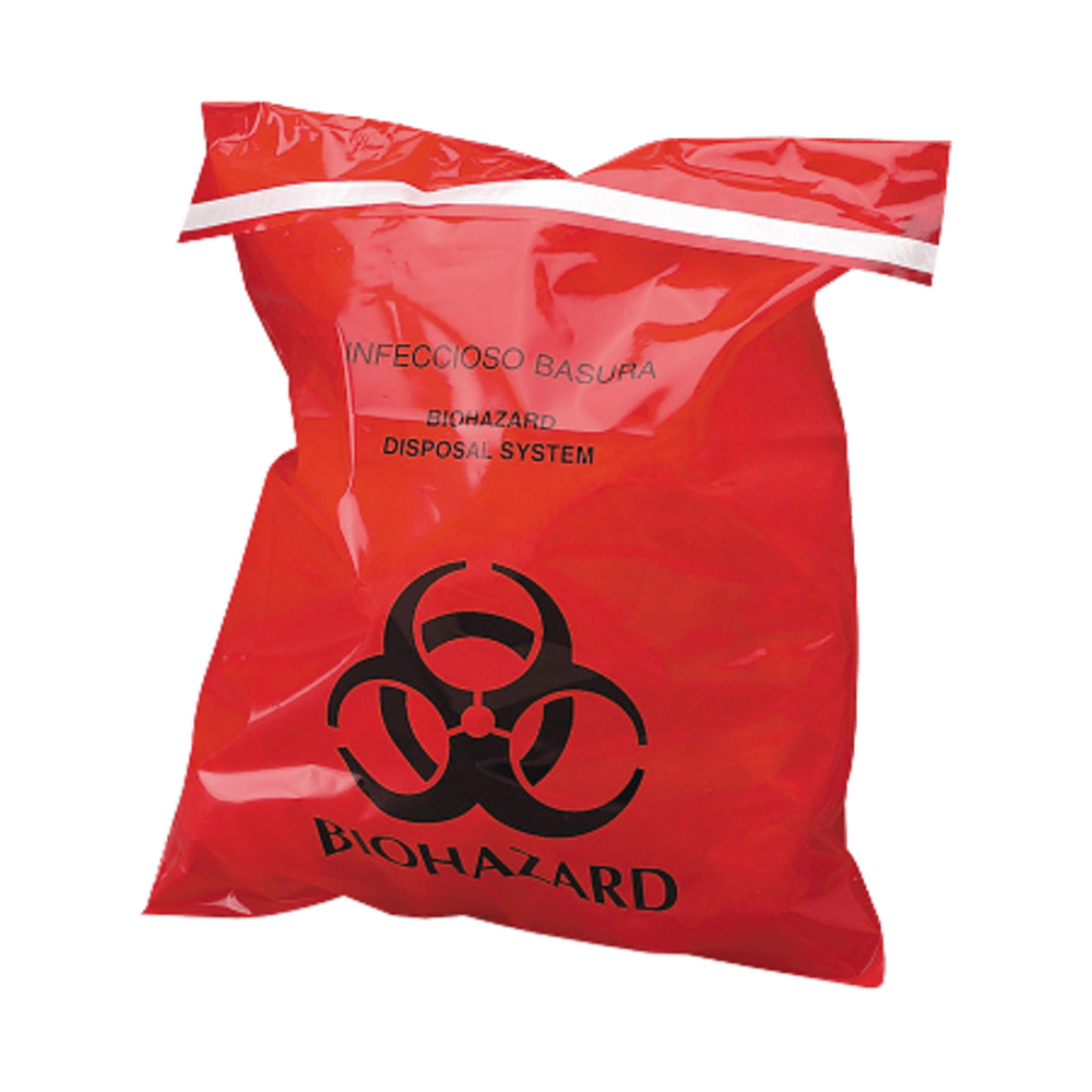 Unimed Stick-On Biohazard Infectious Waste Bags, 1.4 Quarts, Red, Box Of 100