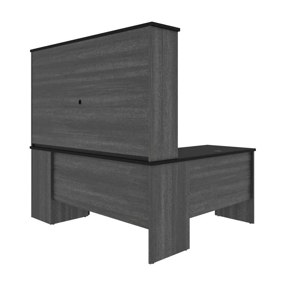 Bestar Norma 71inW L-Shaped Corner Desk With Hutch, Black/Bark Gray