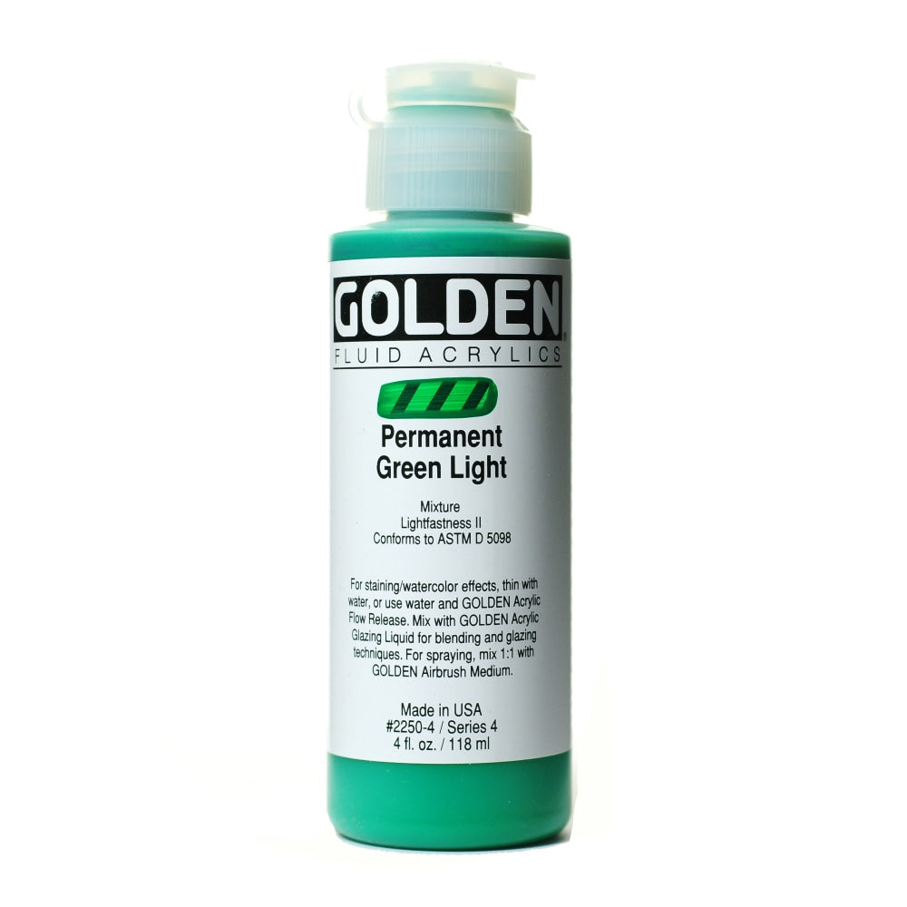 Golden Fluid Acrylic Paint, 4 Oz, Permanent Green Light