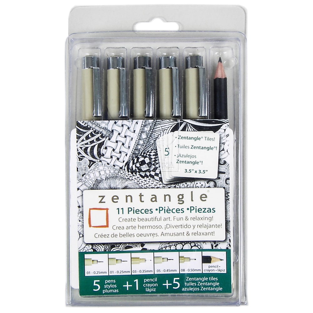 Sakura Zentangle Drawing Set, Black Ink, Set Of 11 Pieces