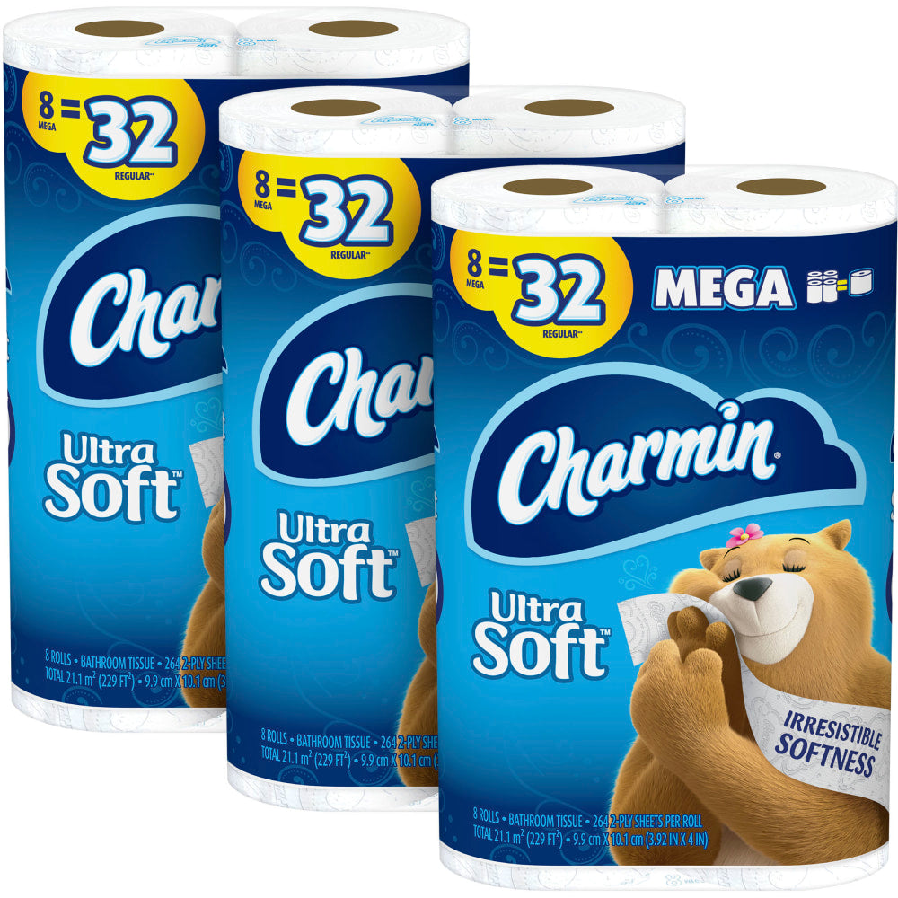 Charmin Ultra Soft 2-Ply Mega Roll Toilet Paper, 264 Sheets Per Roll, 8 Rolls Per Pack, Case Of 3 packs