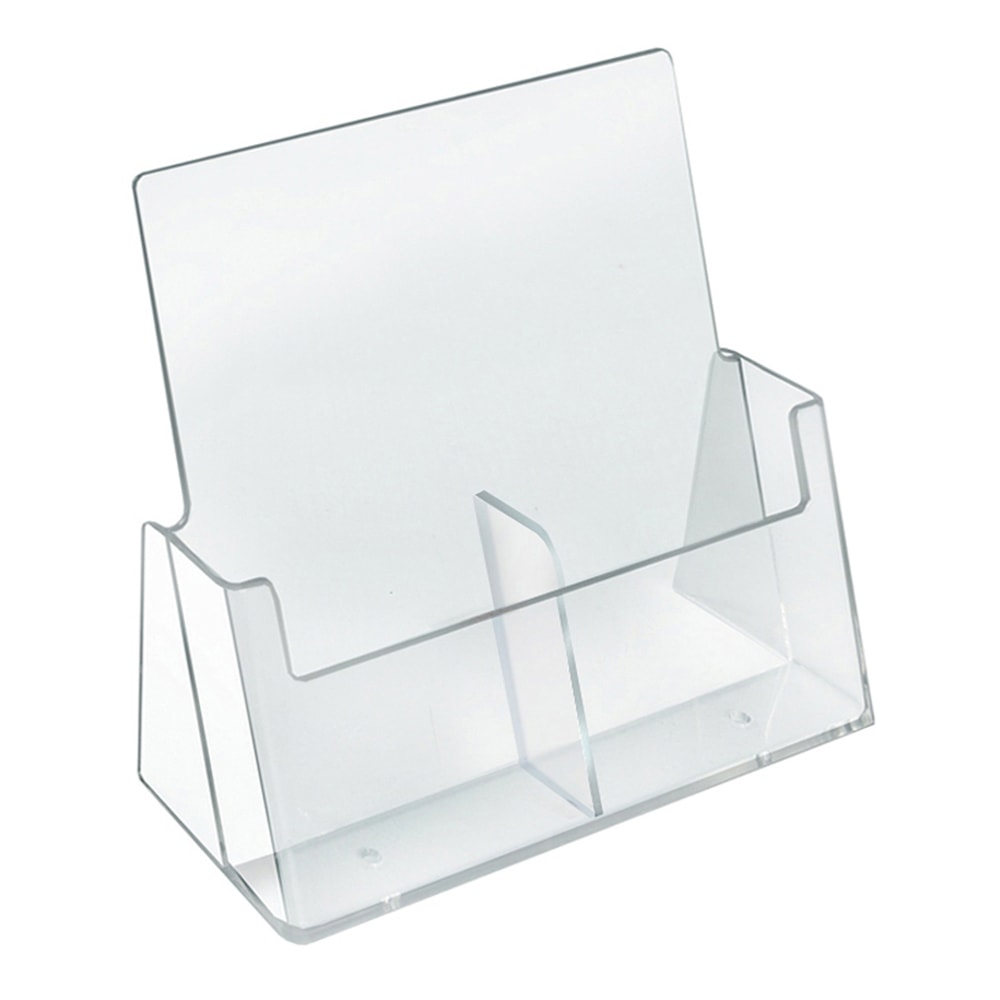 Azar Displays 2-Pocket Side-By-Side Plastic Trifold Brochure Holders, 9-3/16inH x 9-3/16inW x 3-1/4inD, Clear, Pack Of 2 Holders