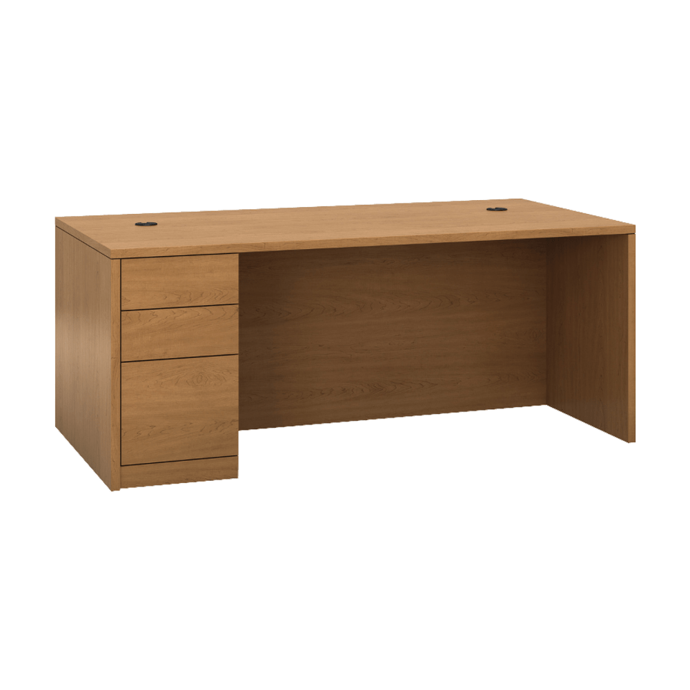 HON 10500 H105896L Pedestal Desk - 3-Drawer - 72in x 36in x 29.5in x 1.1in - 3 - Single Pedestal on Left Side - Material: Wood - Finish: Harvest, Laminate