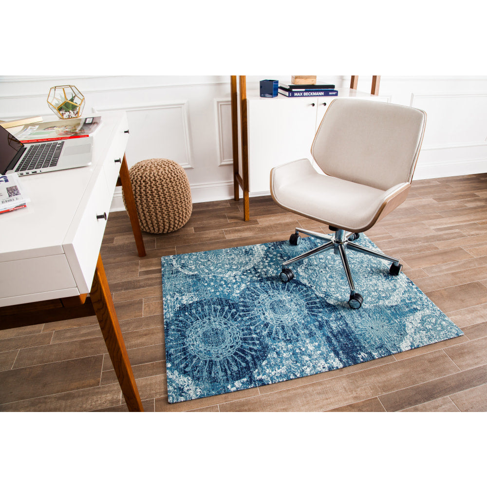 Anji Mountain Maldives Rug'd Chair Mat, 1/4inH x 36inW x 48inD, Blue/Ivory