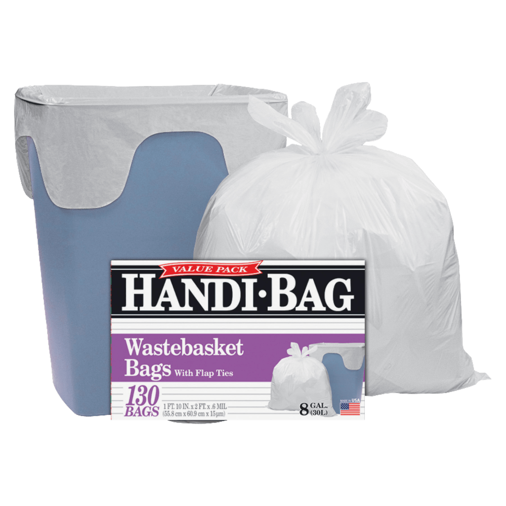 Draw N Tie 0.6-mil Handi Bag Waste Liners, 8 Gallons, 21-1/2in x 24in, White, Box Of 130