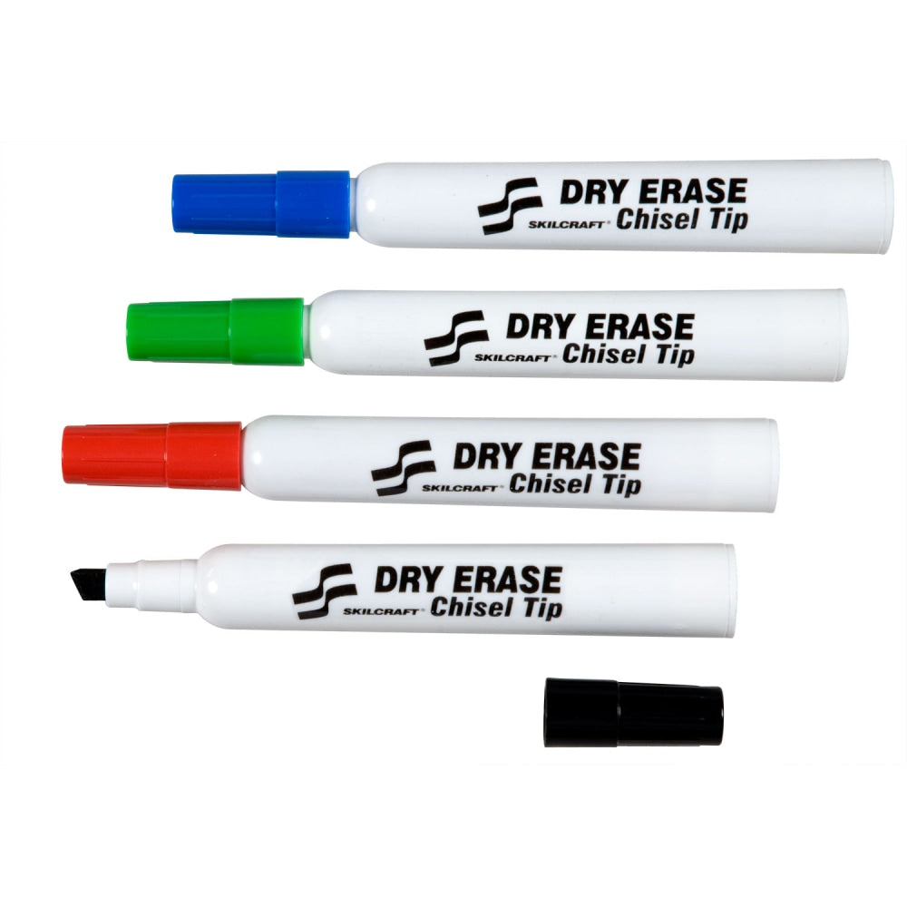 SKILCRAFT Premium Dry-Erase Markers, Chisel Tip, Set Of 4 (AbilityOne 7520-01-553-8142)