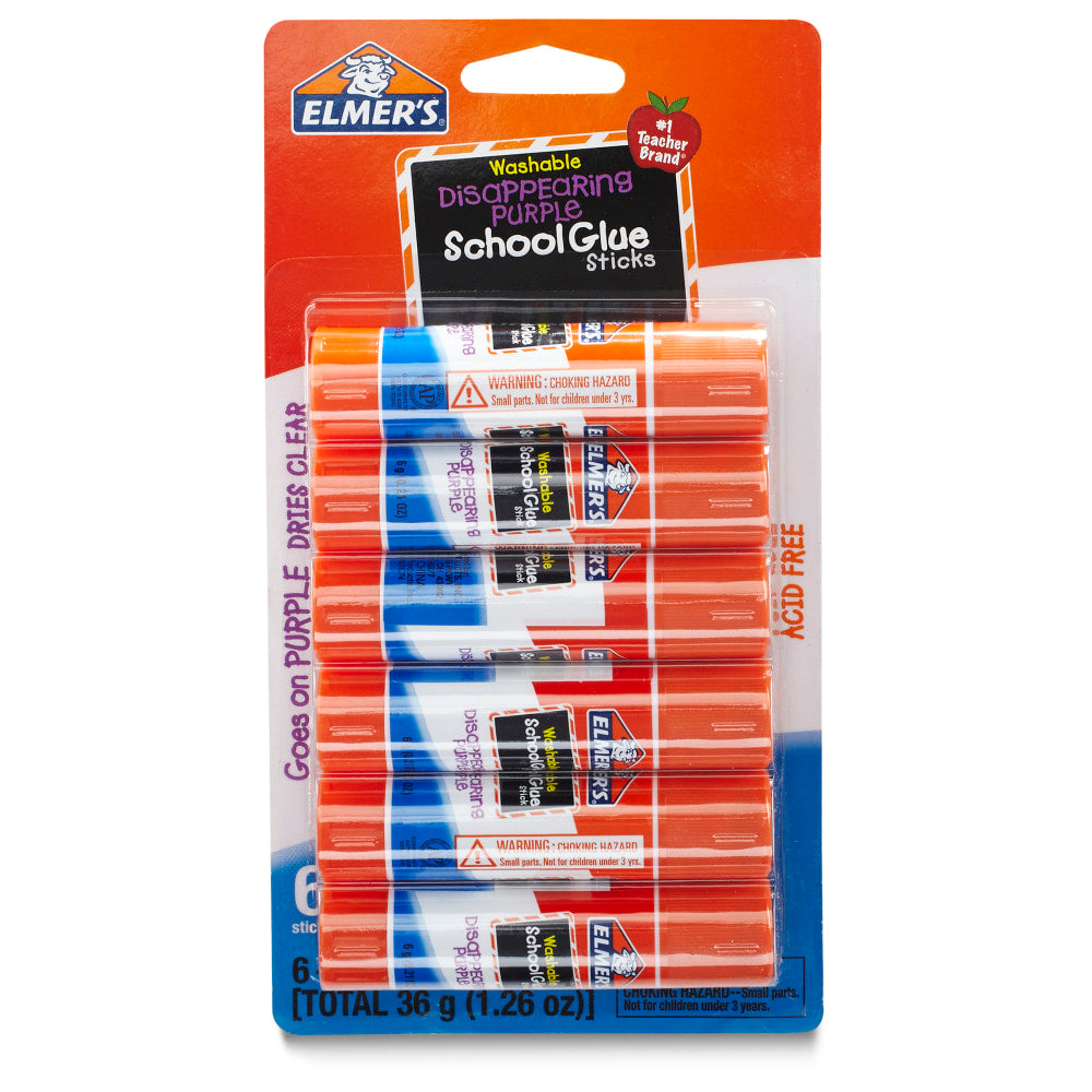 Elmers Washable Disappearing Purple School Glue Sticks, 0.21 Oz., Pack Of 6