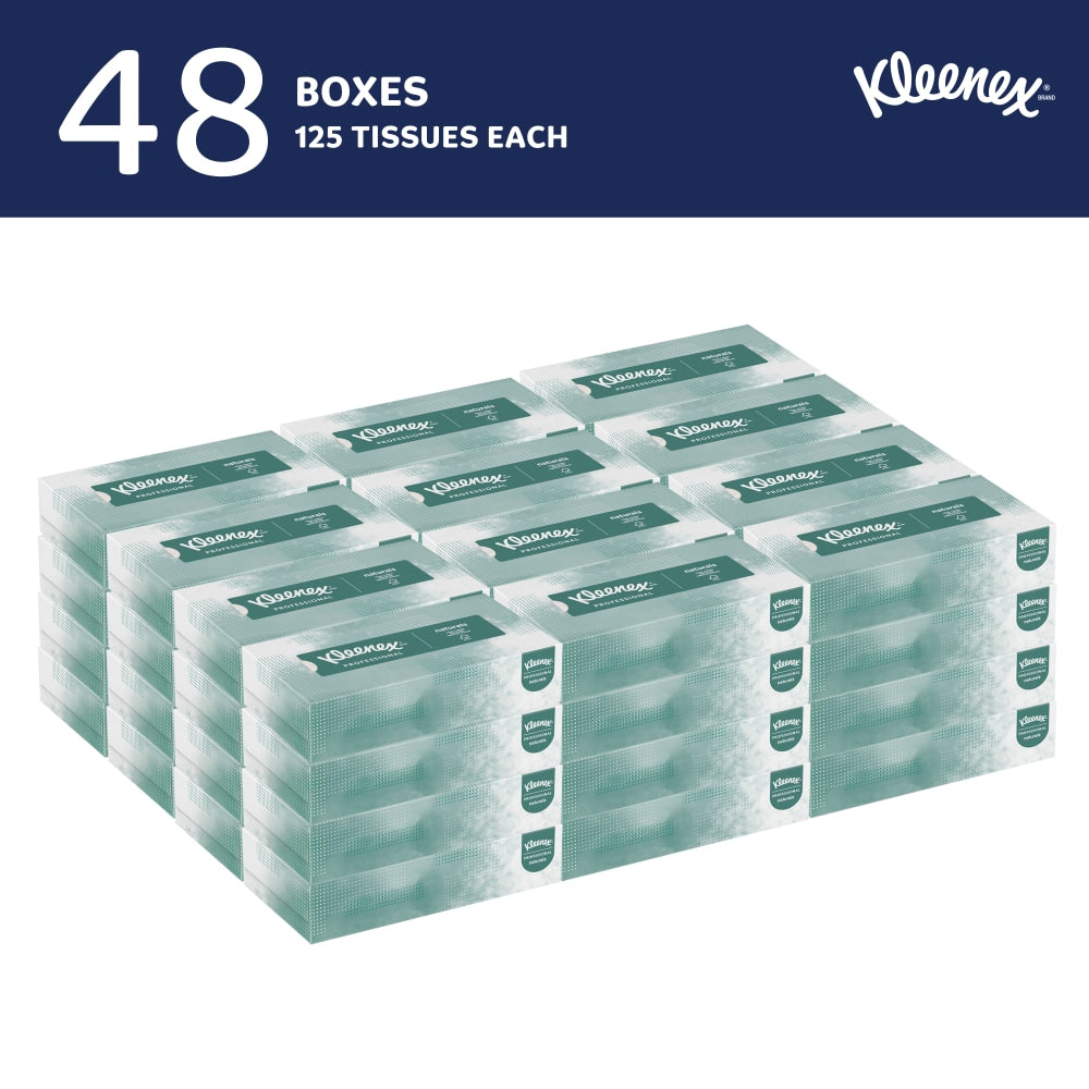 Kleenex Professional Naturals Facial Tissue, 2-Ply, White, Flat Facial Tissue Boxes for Business, 125 Sheets Per Box, Case of 48 Boxes