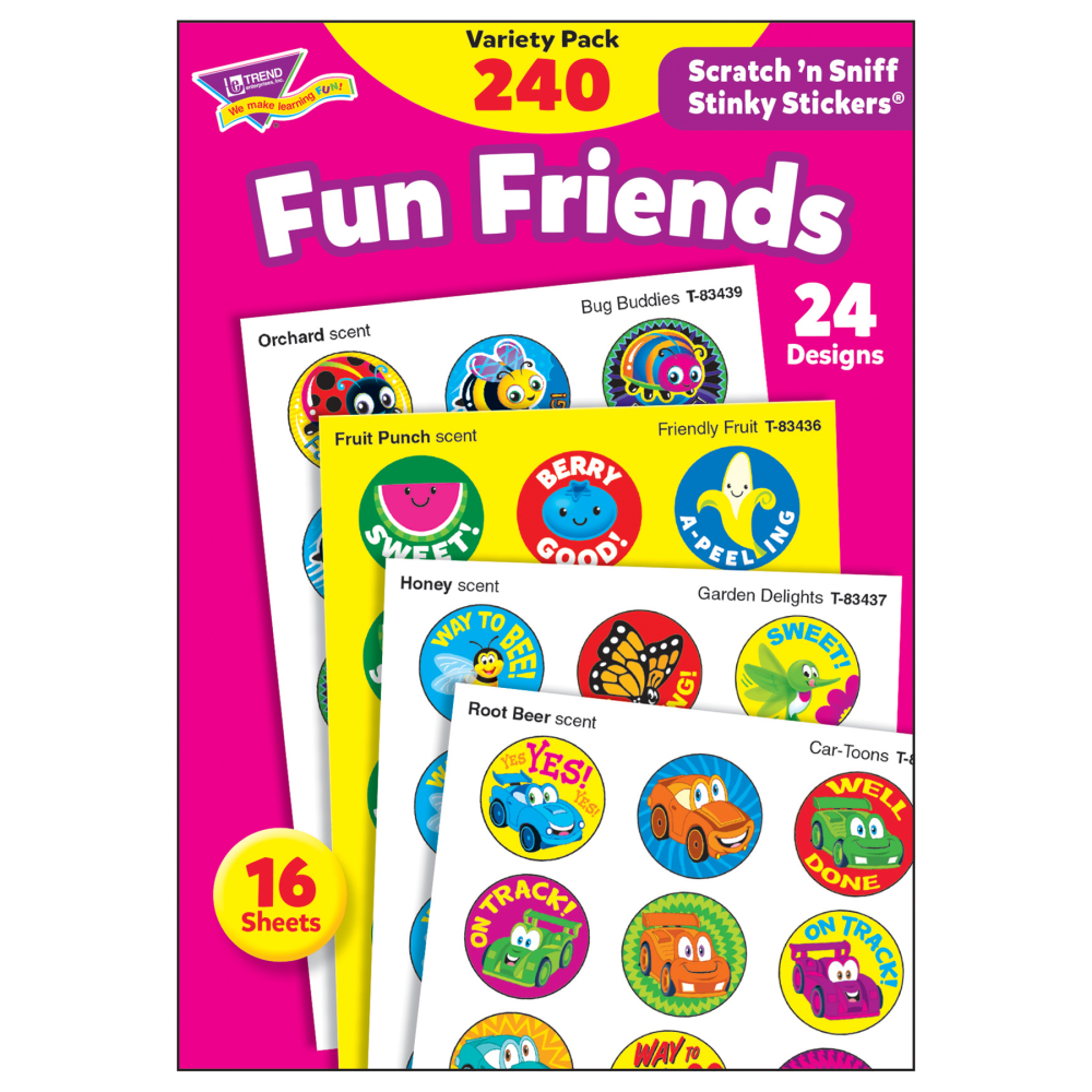 Trend Stinky Stickers, 1in, Fun Friends, 240 Stickers Per Pack, Set Of 3 Packs