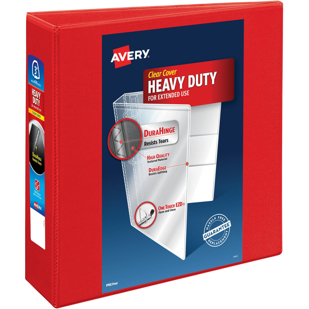 Avery Heavy-Duty View 3-Ring Binder With Locking One-Touch EZD Rings, 3in D-Rings, Red