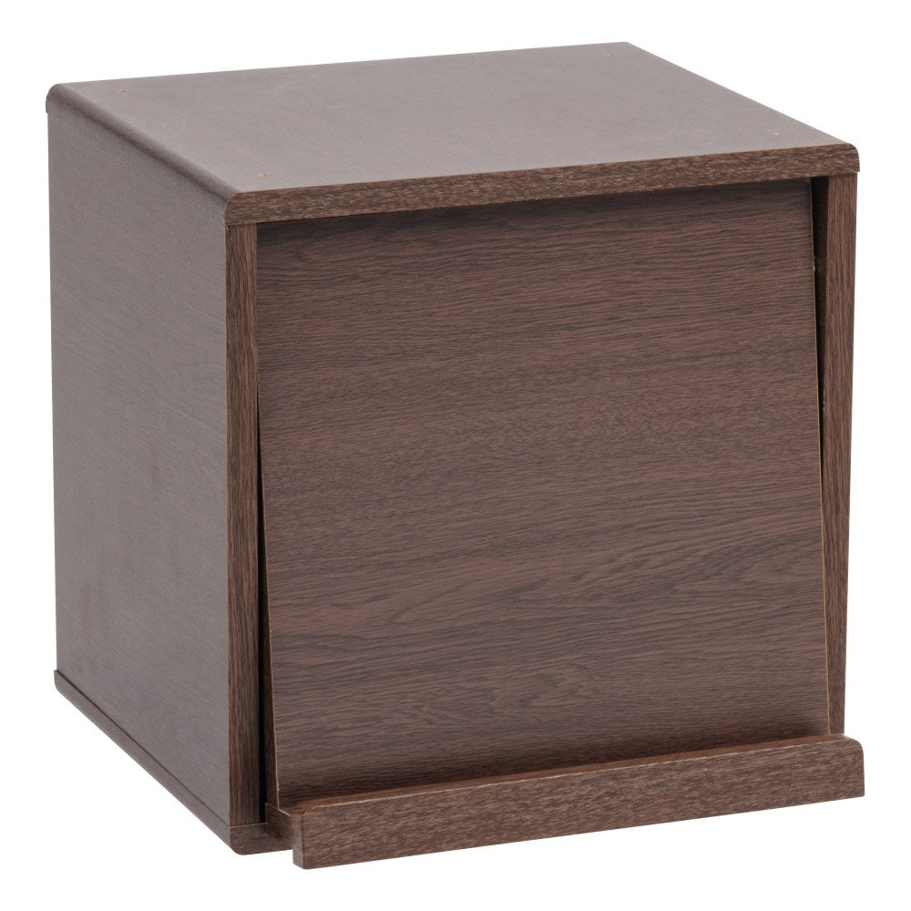 IRIS Wood 14inH 2-Cube Storage With Pocket Door, Brown Oak