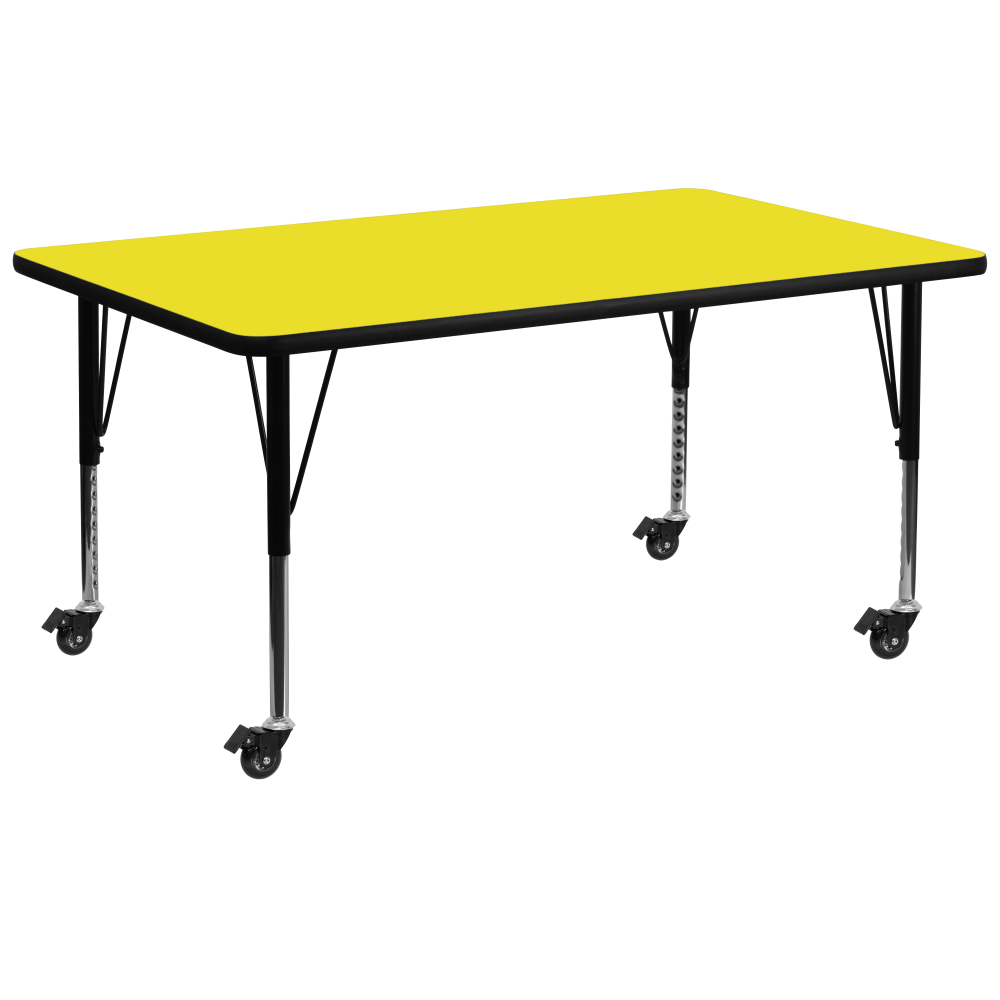 Flash Furniture Mobile Rectangular HP Laminate Activity Table With Height Adjustable Short Legs, 25-1/2inH x 30inW x 72inD, Yellow