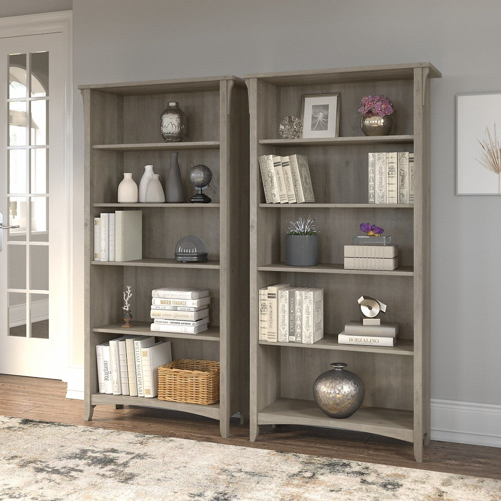 Bush Business Furniture Salinas 63inH 5-Shelf Bookcases, Driftwood Gray, Set Of 2 Bookcases, Standard Delivery