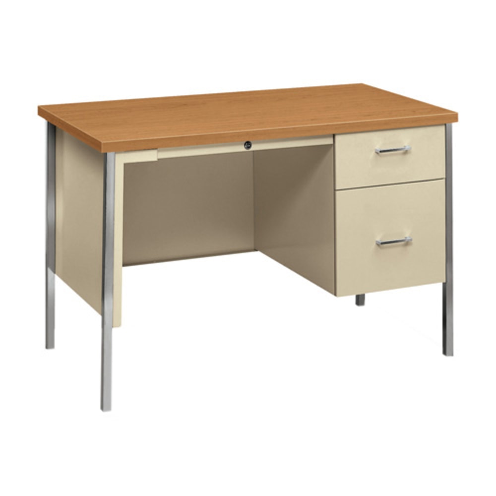 HON 34000 Series Steel Double-Pedestal 46inW Writing Desk, Harvest/Putty