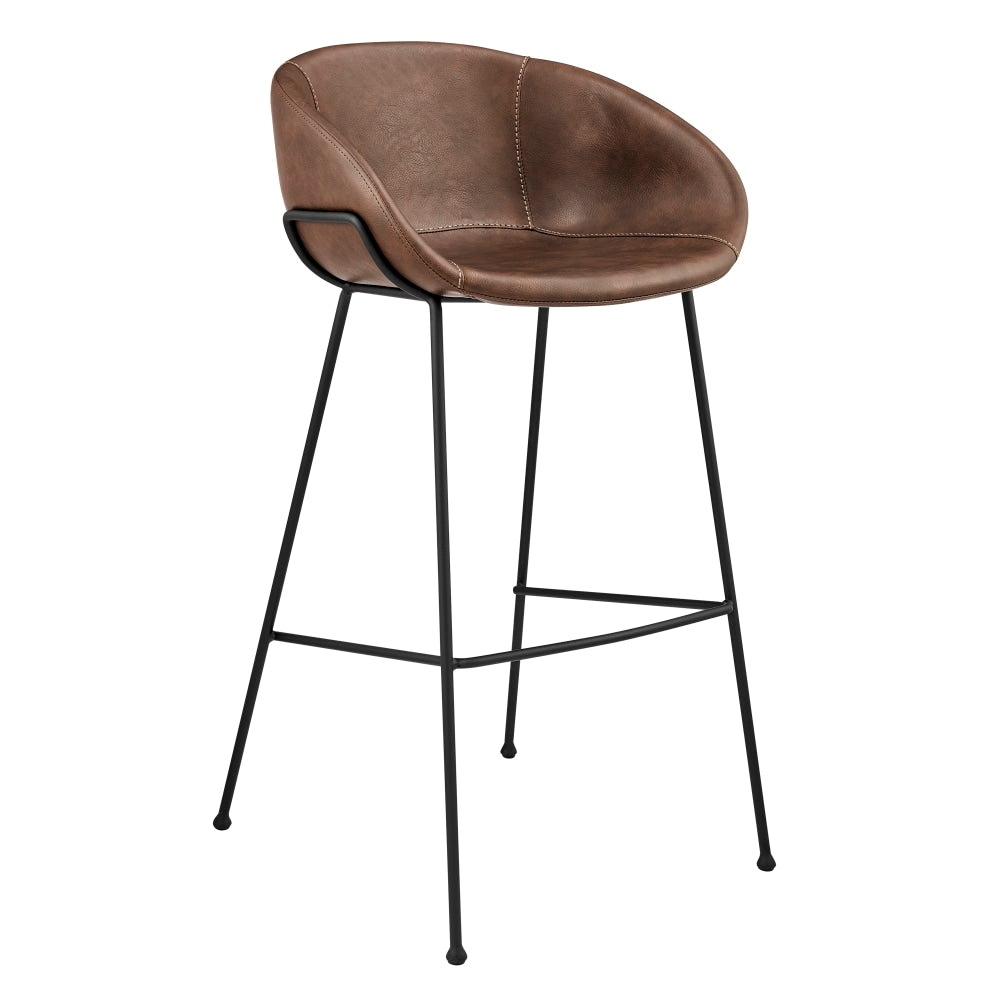 Eurostyle Zach-B Faux Leather Bar Stools, Brown/Matte Black, Set Of 2 Stools