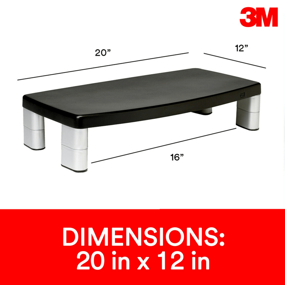 3M Monitor Stand, 5 7/8in x 20 1/2in x 12 1/2in, MS90B, Black/Silver