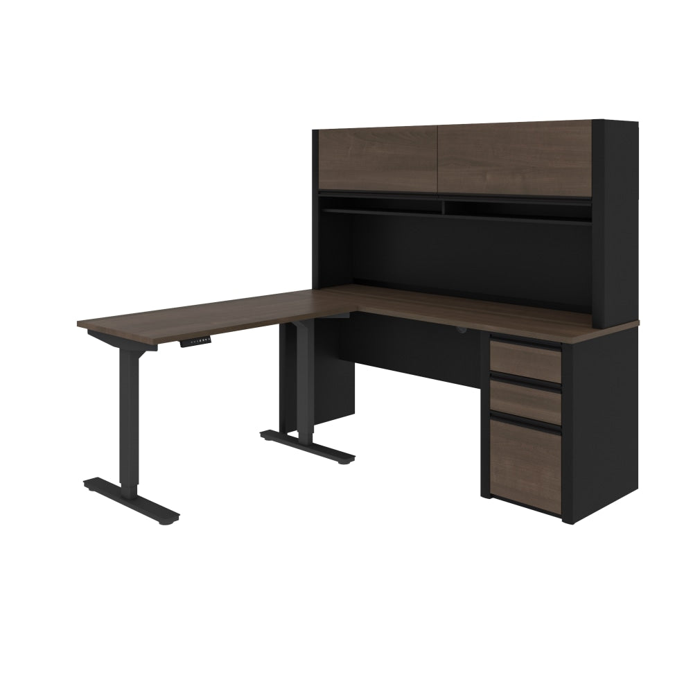 Bestar Connexion 72inW L-Shaped Standing Corner Desk With Pedestal And Hutch, Antigua/Black