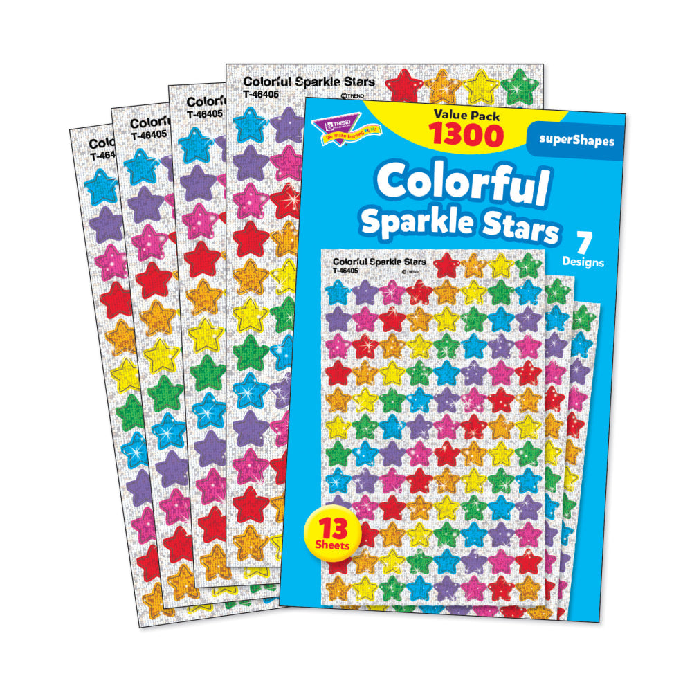 Trend superShapes Stickers, Colorful Sparkle Stars, 1,300 Stickers Per Pack, Set Of 3 Packs