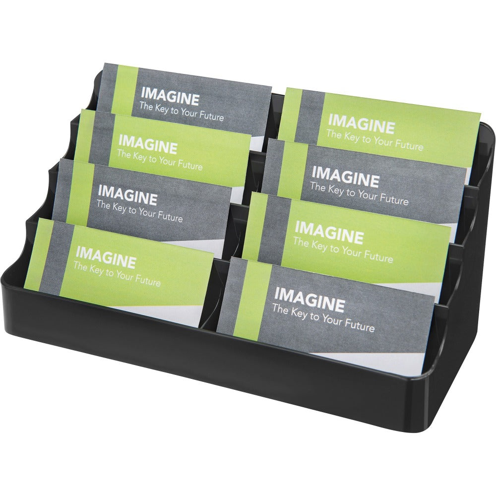 Deflecto 8-Compartment Business Card Holder, 3 7/8inH x 7 7/8inW x 3 5/8inD, Black