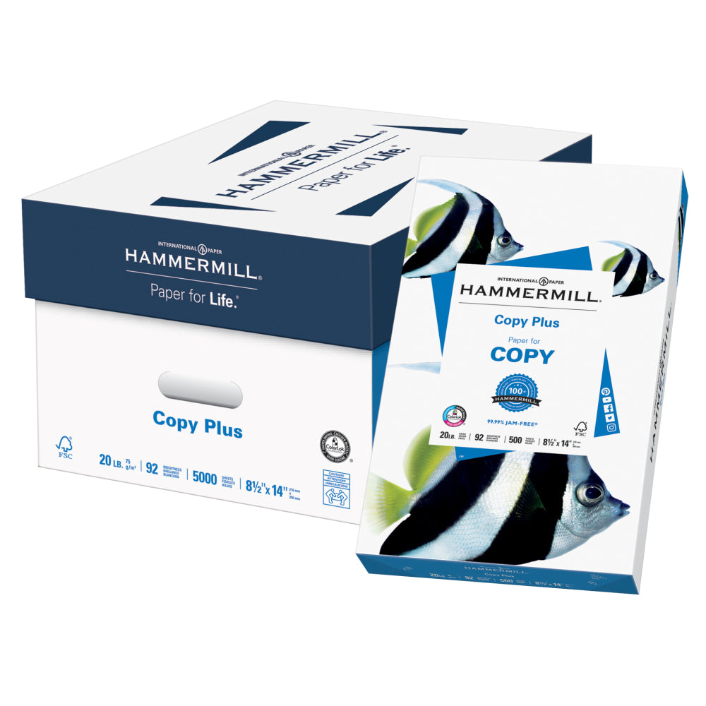 Hammermill Multi-Use Printer & Copy Paper, White, Legal (8.5in x 14in), 5000 Sheets Per Case, 20 Lb, 92 Brightness, Case Of 10 Reams