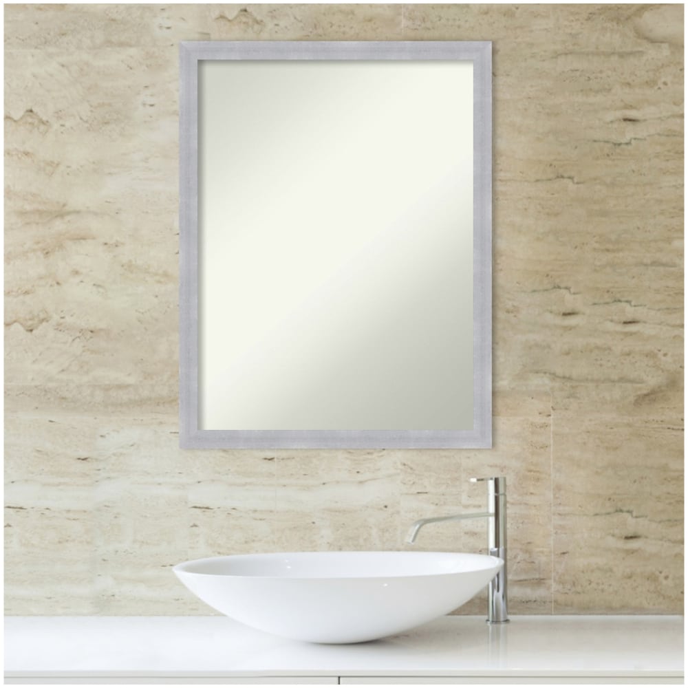 Amanti Art Narrow Non-Beveled Rectangle Framed Bathroom Wall Mirror, 26in x 20in, Grace Brushed Nickel