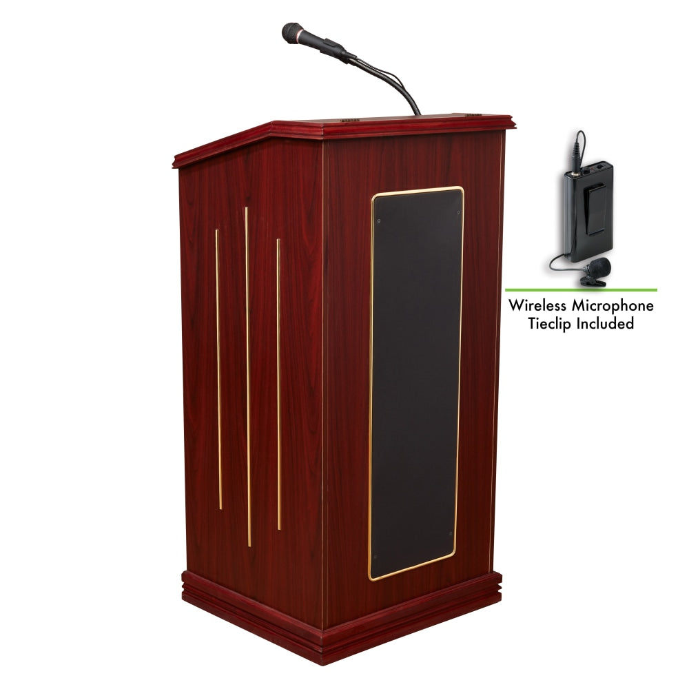 Oklahoma Sound Prestige Sound Lectern With Wireless Tie Clip/Lavalier Microphone, Mahogany