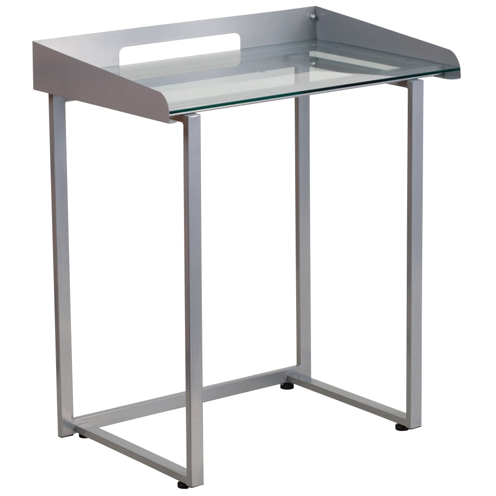 Flash Furniture 27-1/2inW Contemporary Tempered-Glass Computer Desk, Clear/Silver