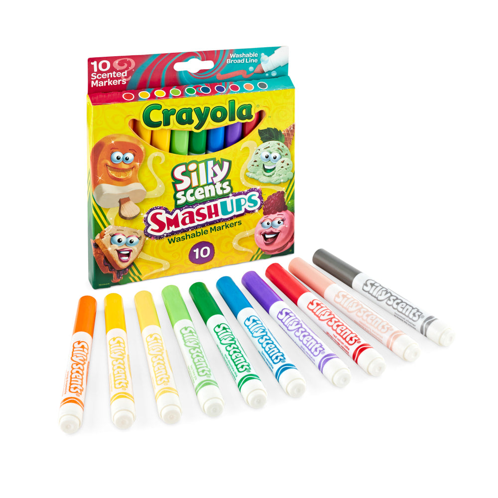 Crayola Silly Scents Slim Scented Washable Markers, Broad Point, Assorted Colors, Pack Of 10 Markers