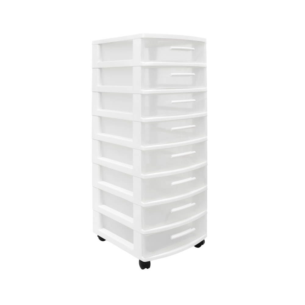 Inval 8-Drawer Storage Cabinet, 34-5/8in x 12-1/2in, Clear/White