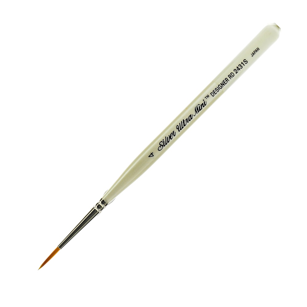 Silver Brush Ultra Mini Series Paint Brush, Size 4, Round Bristle, Taklon Filament, Pearl White