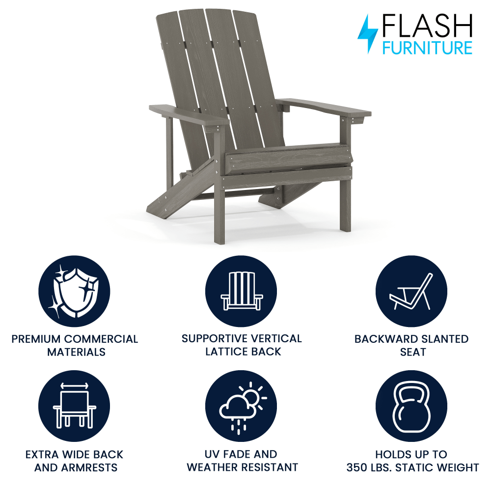 Flash Furniture Charlestown All-Weather Adirondack Chair, Light Gray