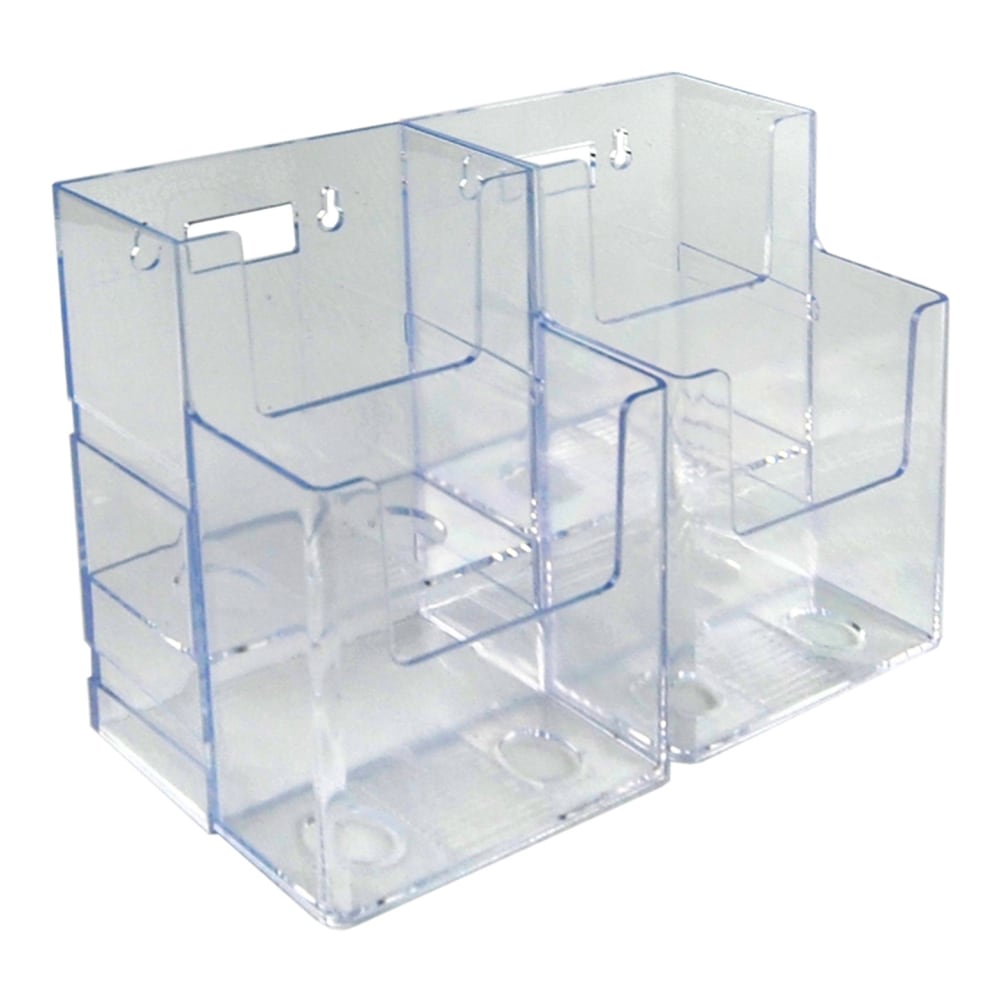 Azar Displays 2-Tier 4-Pocket Trifold Brochure Holders, 7inH x 9-3/8inW x 3-3/4inD, Clear, Pack Of 2 Holders