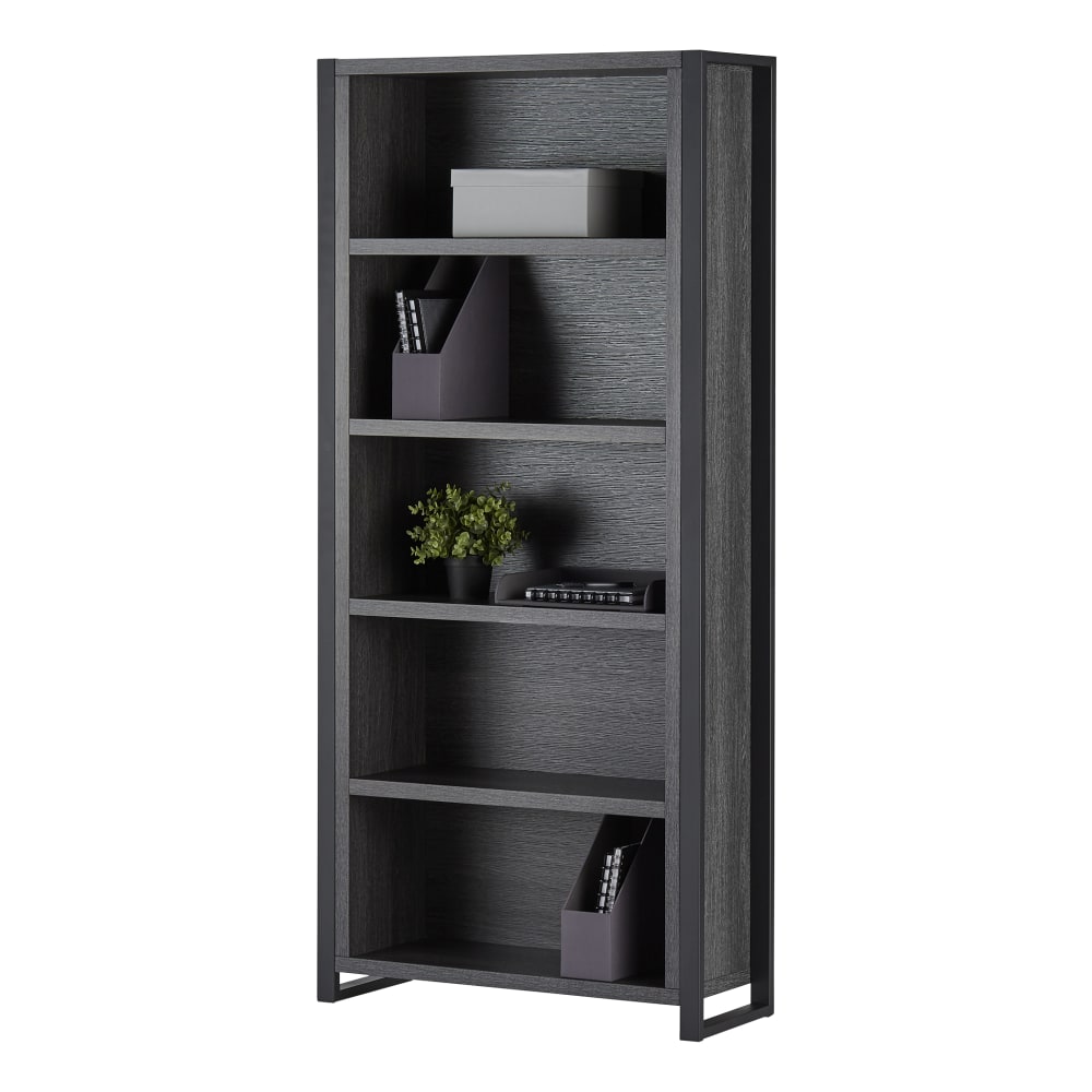 Realspace DeJori 70inH 5-Shelf Bookcase, Charcoal