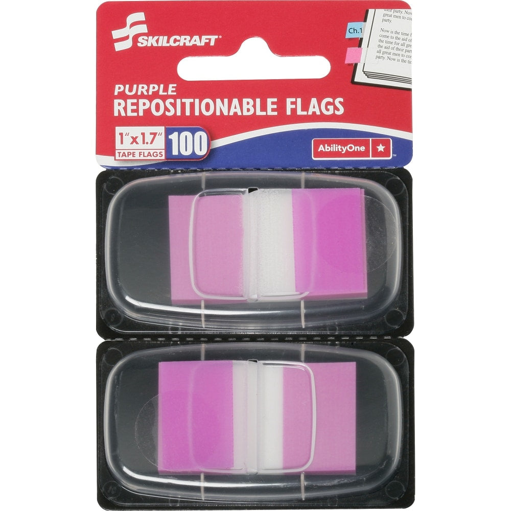 SKILCRAFT 70% Recycled Color Self-Stick Flags, 1in x 1 3/4in, Purple, 50 Flags Per Pad, Pack Of 2 (AbilityOne 7510-01-315-8654)