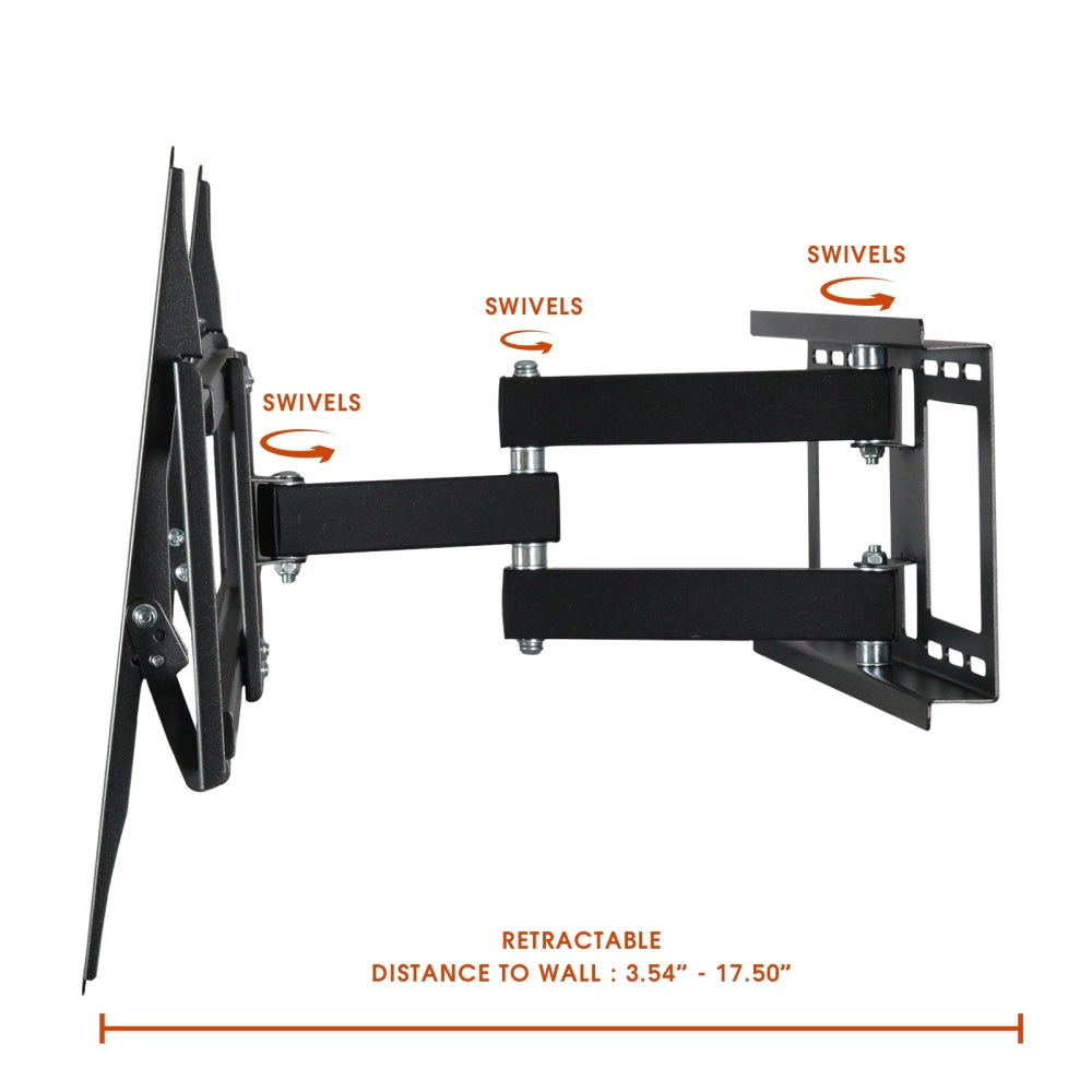 MegaMounts Full Motion Wall Mount With Bubble Mount For 32 - 70in TVs, 4.5inH x 27.5inW x 17.5inD, Black