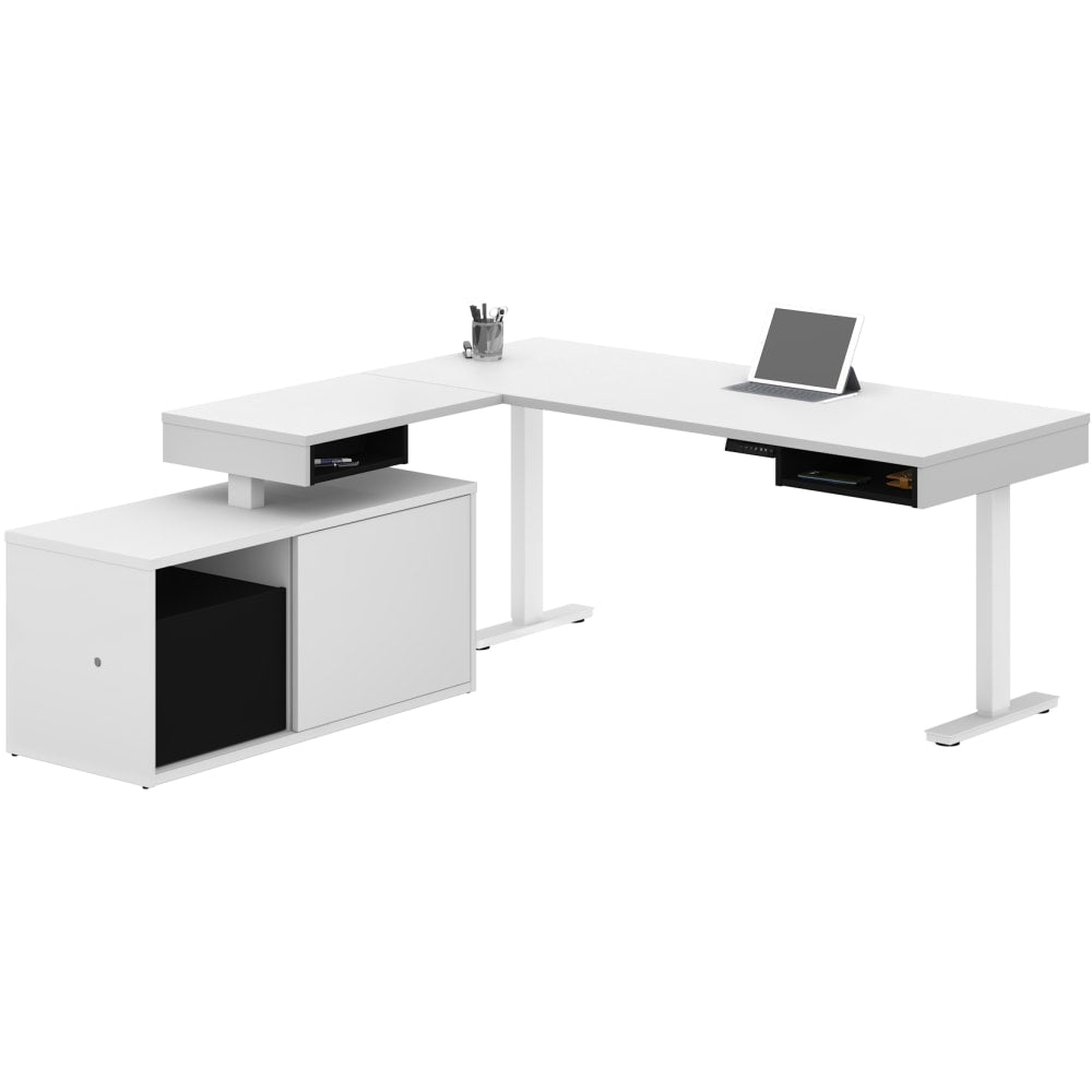 Bestar Pro-Vega 81inW L-Shaped Standing Corner Desk With Credenza, Black/White