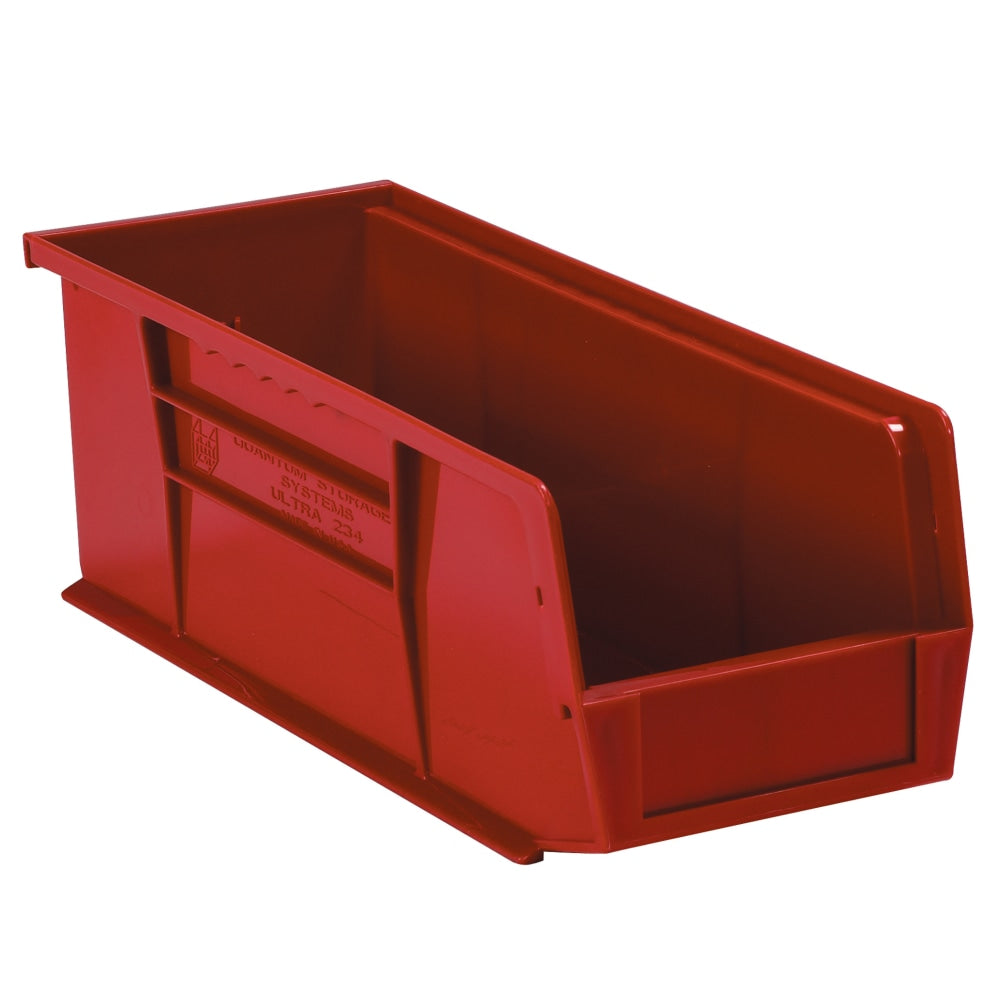 Partners Brand Plastic Stack & Hang Bin Boxes, Small Size, 14 3/4in x 5 1/2in x 5in, Red, Pack Of 12