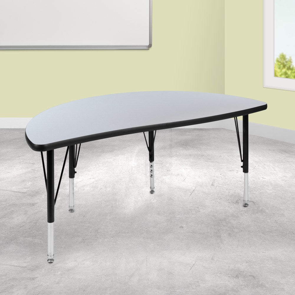 Flash Furniture 47-1/2in Half Circle Wave Flexible Collaborative Thermal Laminate Activity Table, Gray