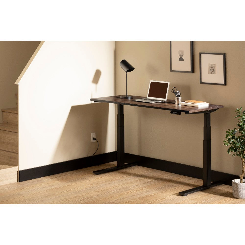 South Shore Ezra Electric Adjustable-Height Standing Desk, 48-3/4inH x 59-1/2inW x 27-1/2inD, Natural Walnut/Matte Black