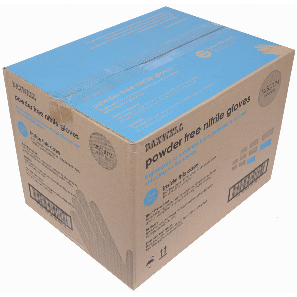 Daxwell Nitrile Gloves, Medium, 100 Pairs Per Box, Case Of 10 Boxes