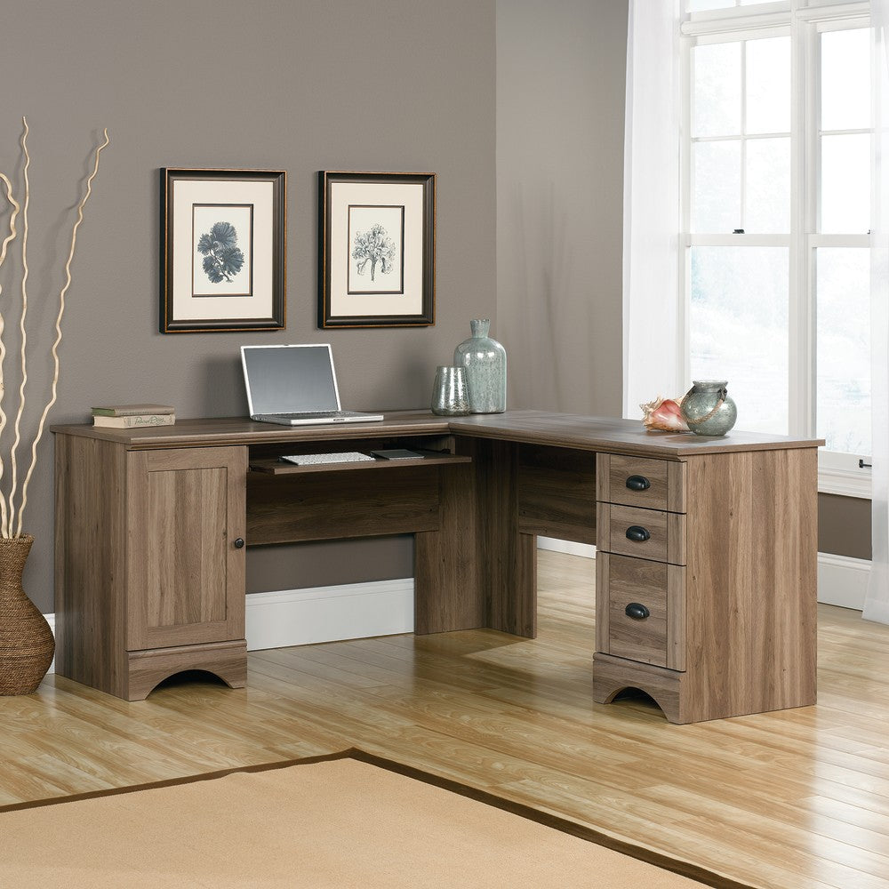 Sauder Harbor View 66inW Corner Desk, Salt Oak