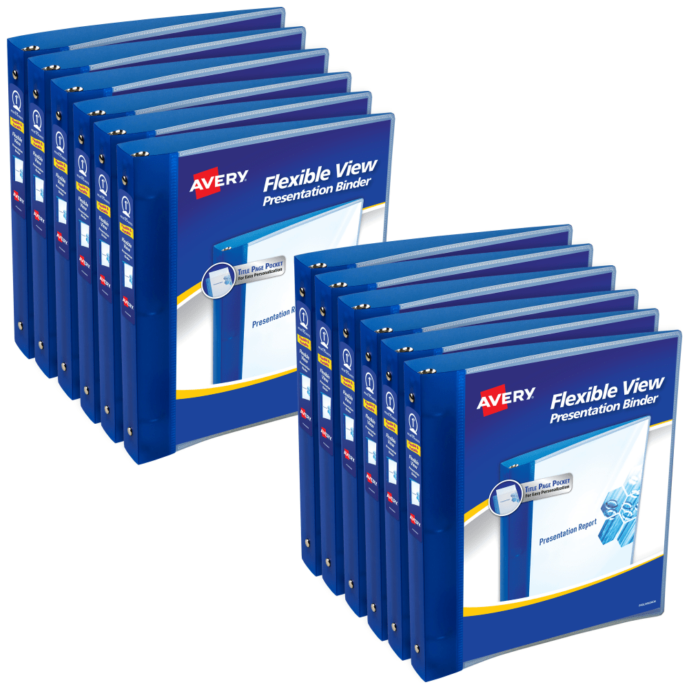 Avery Flexible View 3 Ring Binder, 1in Round Rings, Blue, Pack Of 12 Binders