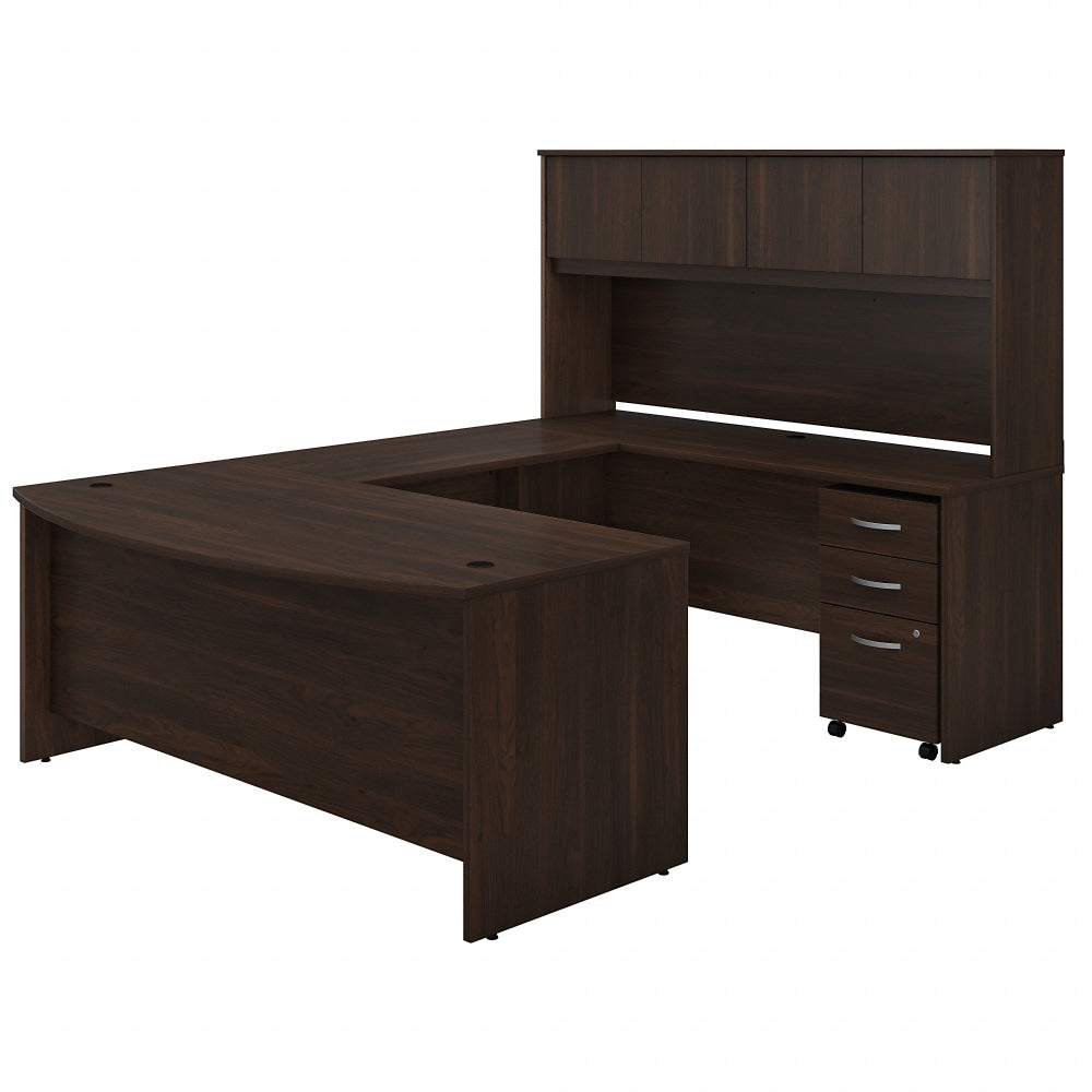 Bush Business Furniture Studio C 72inW x 36inD U-Shaped Desk With Hutch And Mobile File Cabinet, Black Walnut, Standard Delivery