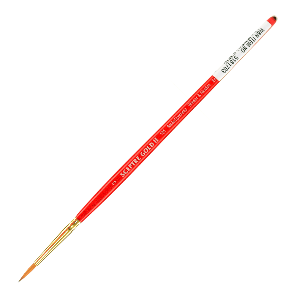 Winsor & Newton Sceptre Gold II Short-Handle Paint Brush 101, Size 3, Round Bristle, Sable Hair, Terracotta