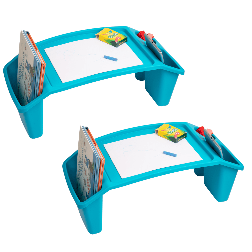 Mind Reader Kids Lap Desk Activity Tray Portable Drawing Lap Desk With Side Storage, 8-1/2inH x 10-3/4inW x 22-1/4inD, Blue, Set Of 2