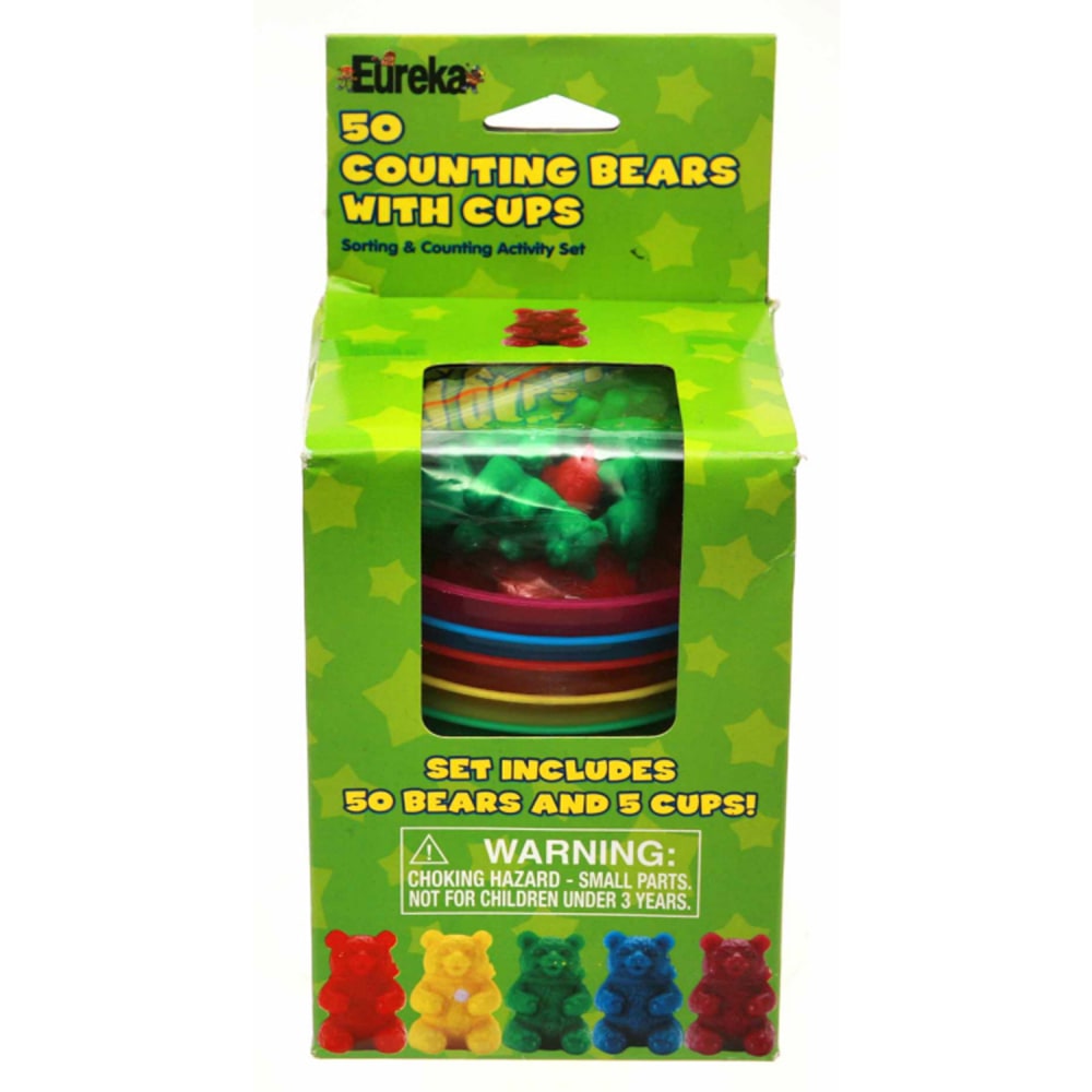 Eureka Counting Bears With Cups Manipulatives, Ages 4-7, Set Of 55